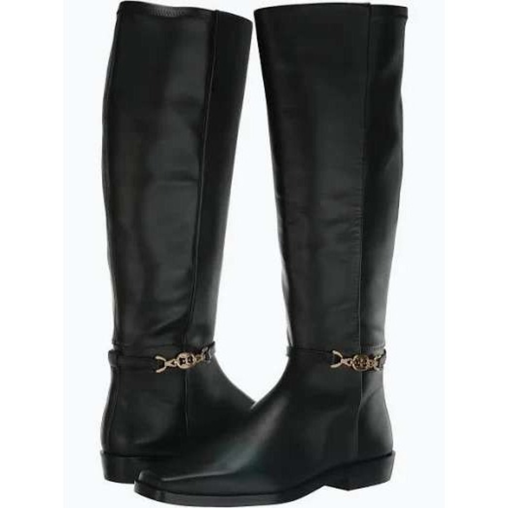 NEW Sam Edelman Clive Boots Size 8.5 Black Leather Riding Gold Chain Equestrian